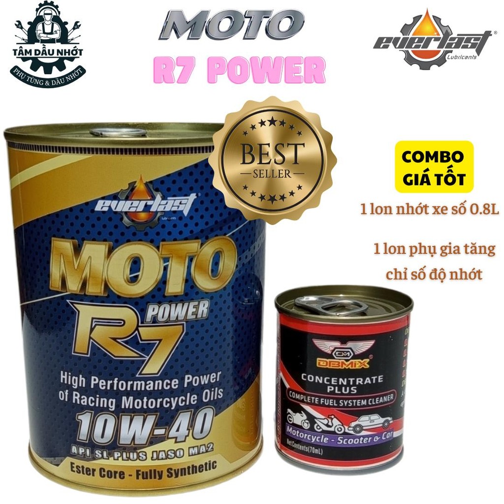 Dầu Nhớt xe số/côn tay - Everlast MOTO R7 POWER 10W40 SL 0.8L JASO MA2 ...