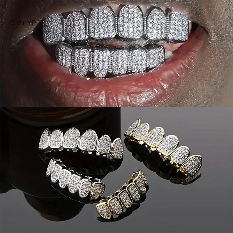 CMinYP Cubic Zircon Hip Hop Răng Grillz Cho Unisex Top Đáy Miệng Có Thể Tháo Rời Nha Khoa Thời Trang Cosply Răng Trang Sức Vinh Quang
