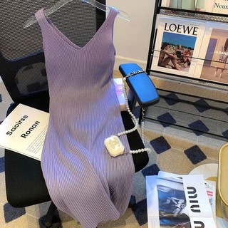 Đầm đơn giản slim-fit co giãn màu trơn, phong cách mới mùa xuân hè 2025, dáng dài ômbody