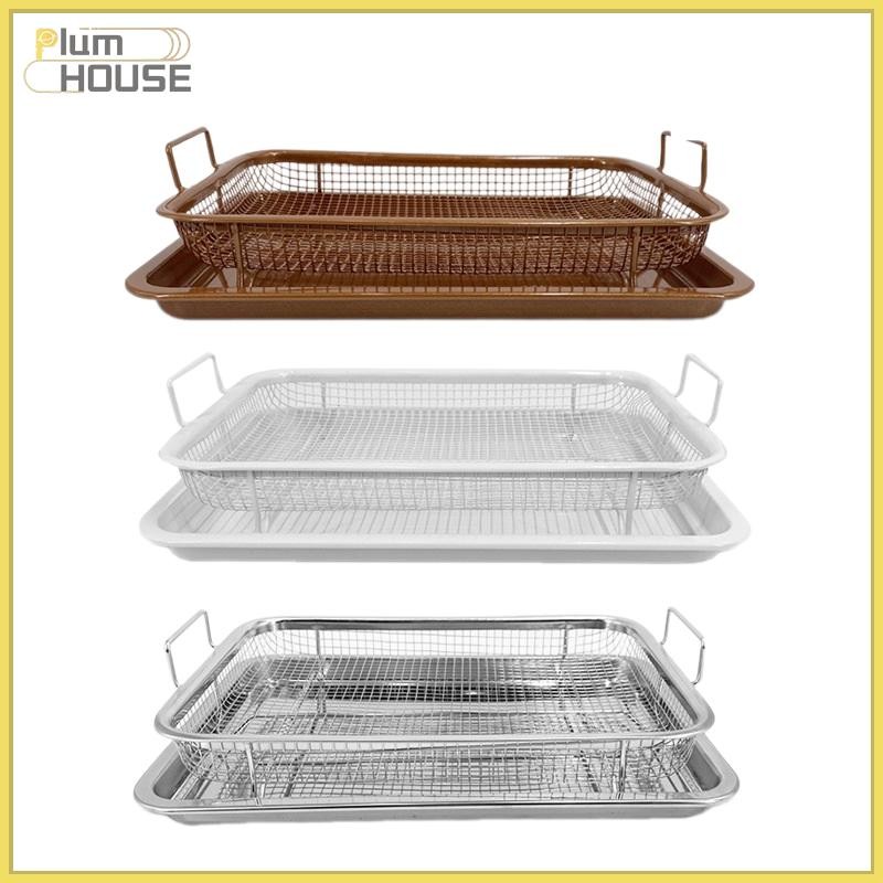 Khay nướng dầu inox chống dính PlumHOUSE, chảo/đĩa lưới vuông, dùng cho chiên, bánh