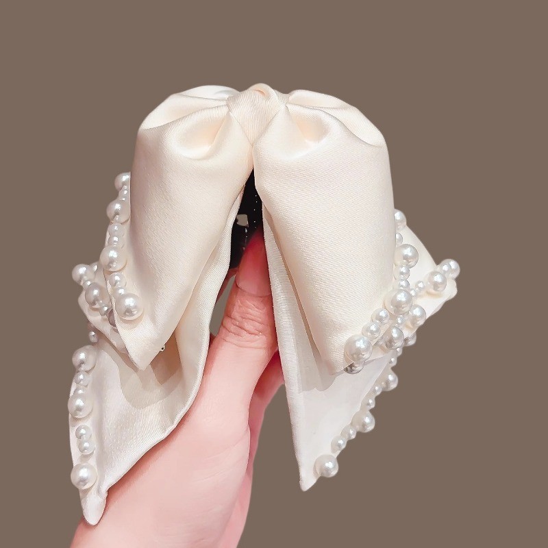 MAUROPOLI Kẹp thắt nơ ngọc trai Pháp cao cấp cho nữ - Kẹp tóc đuôi ngựa thiết kế cá mập hiện đại