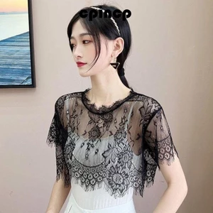 Khăn choàng ren CPINCP, Khăn choàng ren trắng đen rỗng, Khăn choàng nữ Shrug Cape Poncho Xuân Thu