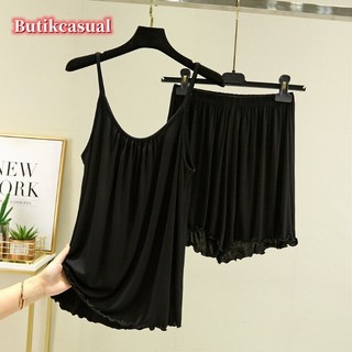 Bộ quần short Cotton Modal dành cho nữ Bộ đồ ngủ trơn Bộ quần short yếm mùa hè Bộ đồ ngủ