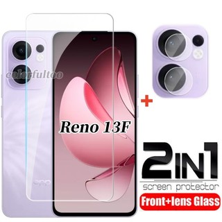 Kính cường lực phía trước 2 trong 1 cho Oppo Reno 13F Reno13F 5G 4G Full Cover Full Keo Bảo vệ màn hình trong suốt Mặt sau Ống kính máy ảnh Phim bảo vệ cho Oppo Reno13 F 5G 2025