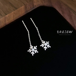 [Drejew] Sợi bông tuyết zircon kim bạc Bông tai tinh tế thời trang Phụ kiện thiết kế đơn giản