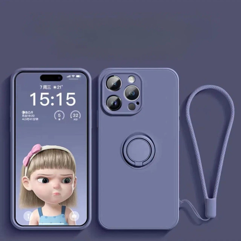 Ốp Điện Thoại Mềm Silicon Cho IPhone 16 15 Plus 13 12 Mini 14 11 Pro Max XS XR Giá Đỡ Vòng Đeo Tay Vỏ Bảo Vệ