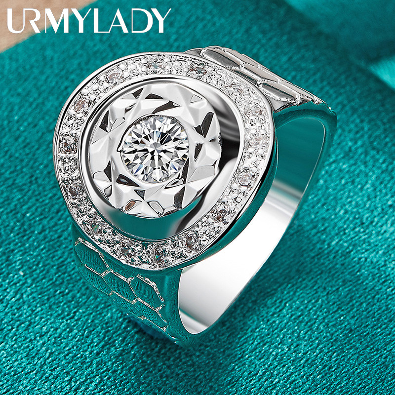URMYLADY Đồng Hồ Bạc 925 Zircon 7-10 # Nhẫn Nữ Cưới Đính Hôn Trang Sức Thời Trang
