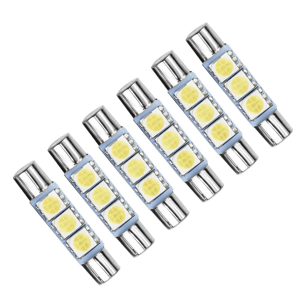 6 Chiếc Xenon Trắng 3SMD 6641 6614F Bóng Đèn LED Chống Nắng Gương Trang Điểm Cầu Chì Đèn