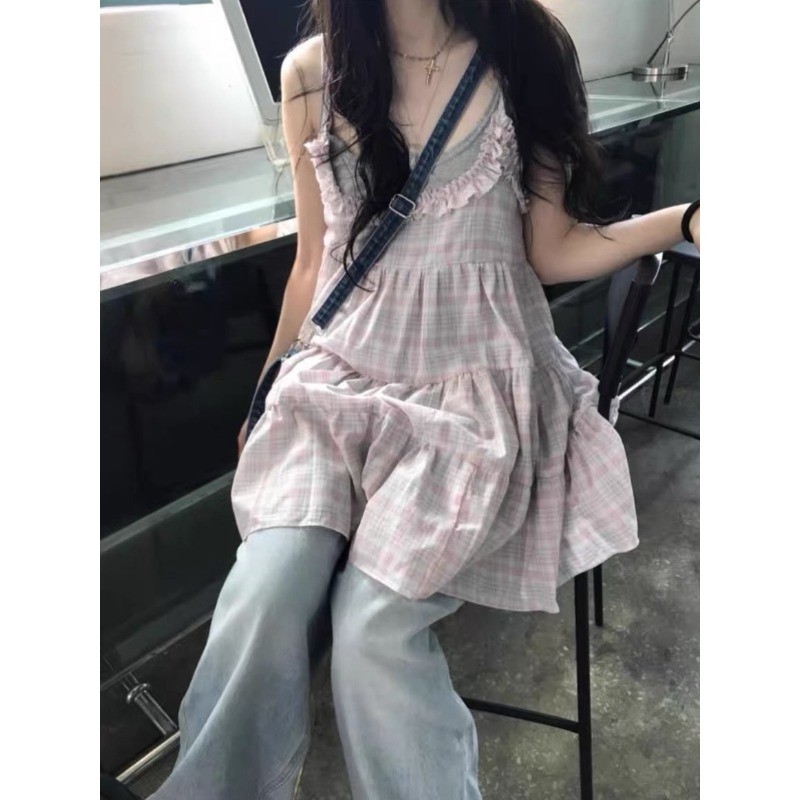 SUXI Váy ngọt ngào nhẹ nhàng kiểu cổ điển Hàn Quốc mới dành cho nữ mùa hè 250624