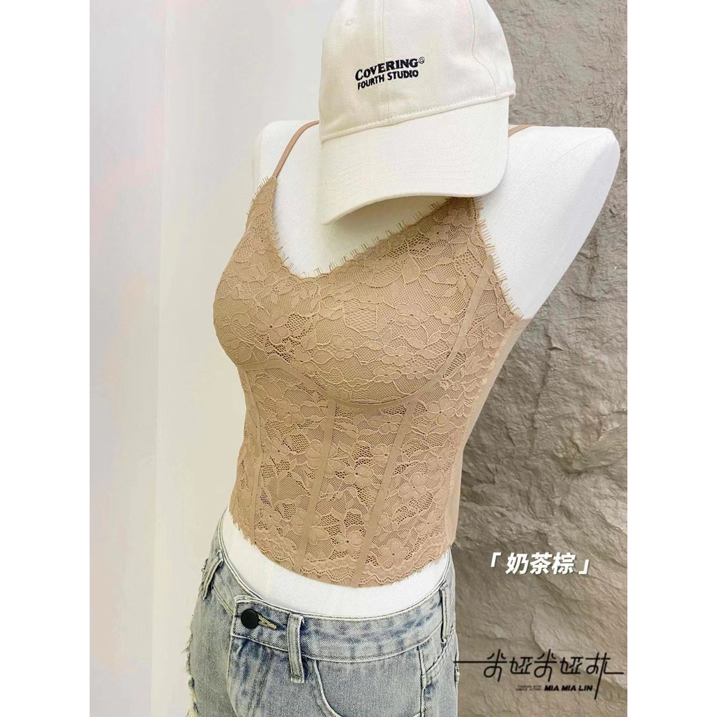 Pháp Retro Ống Top Ren Gợi Cảm Top Nữ Chải Cami