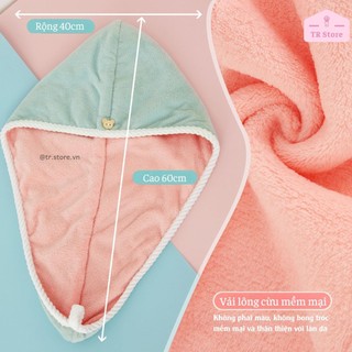 Khăn quấn đầu khô tóc siêu thấm hút 2 lớp microfiber lông cừu mỏng