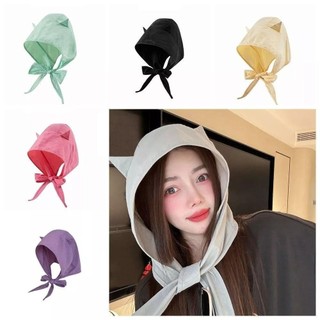 Mũ chui đầu NOOKSTORY có dây đeo, mũ hình quỷ dễ thương, mũ chống nắng polyester màu đơn sắc thấm hút mồ hôi tốt dành cho bé gái