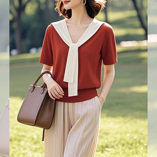 Dệt Kim Mùa Hè Nữ Phong Cách Mới Đi Làm Áo Thun Thời Trang Sang Trọng Top 2025 Ren Ánh Sáng Trưởng Thành