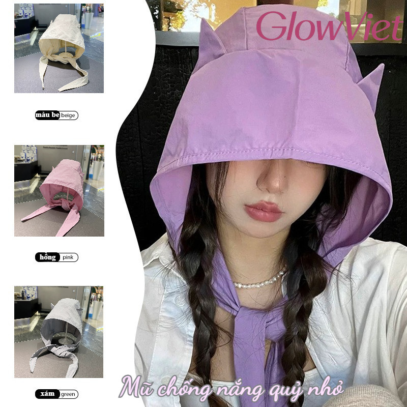 Mũ chống nắng quỷ nhỏ dễ thương dành cho nữ, Với tai mèo dễ thương, Nhanh khô, Mũ chống nắng cho nữ