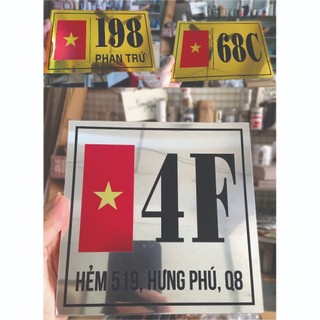 (Giao hỏa tốc) Bảng số nhà in hình lá cờ VN chất liệu alu gương vàng và alu gương trắng in uv, Thiết kế theo yêu cầu