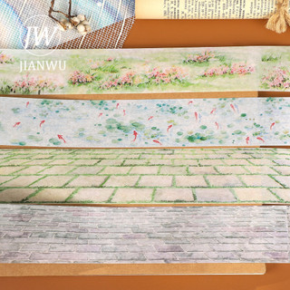 JIANWU 200cm Mây Cây Cỏ Sen Ao Tường Phong Cảnh Chất Liệu Cắt Băng Washi Sáng Tạo Tạp Chí Sổ Lưu Niệm Văn Phòng Phẩm