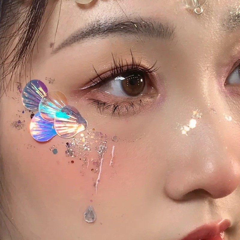 Nhãn dán kim cương pha lê 3D Shell - Miếng dán trang điểm chấm tròn màu ảo ảnh Aurora - Trang trí Decal mặt tự làm tiệc sân khấu - Chống thấm nước, tự dính, Nhãn dán hình xăm cơ thể
