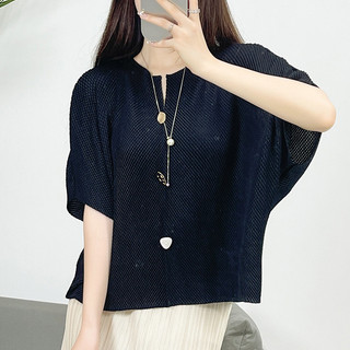 Miyake Xếp Ly Thường Ngày Top Mùa Hè Phong Cách Mới Cá Cân Xếp Ly Hàn Quốc Áo Thun Nữ Tay Ngắn Thiết Kế Rời Cao Cấp Nữ