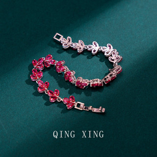 Châu Âu Mỹ ins Phong Cách Mới Cỏ Ba Lá Full Kim Cương Đồng dát Ruby Vòng Tay Nữ