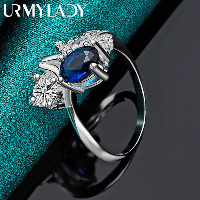 URMYLADY Bạc 925 Xanh Zircon Hình Học 7-10 # Nhẫn Nữ Trang Sức Quyến Rũ Thời Trang