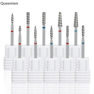 Queenten Nail Bits Ngọn lửa Cuticle Drill Bit Máy cắt móng tay Máy khoan Burr Phụ kiện Máy đánh bóng móng tay xoắn ốc Công cụ QT