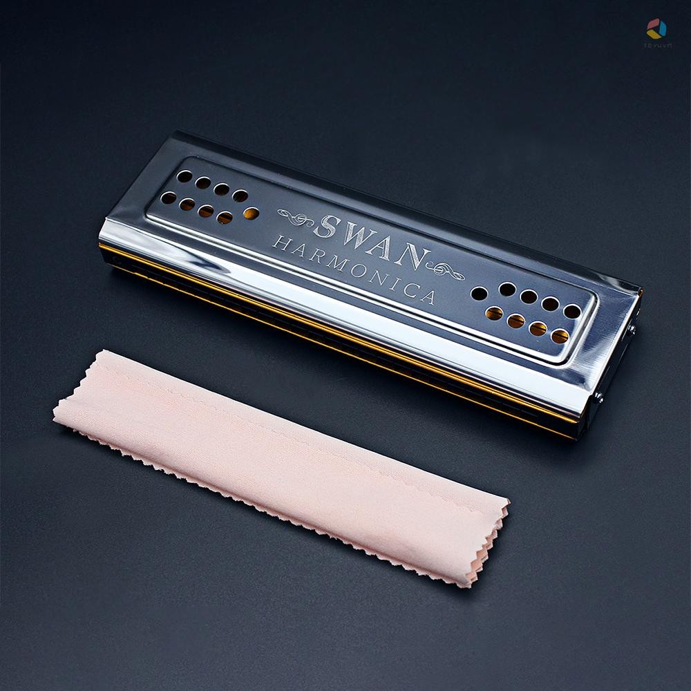 Swan 2 trong 1 Hai mặt Tremolo Harmonica Miệng Organ Chìa khóa âm trầm của C & G 24 lỗ đôi Dụng cụ gió sậy có hộp đệm Vải làm sạch