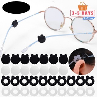 [3-5 Ngày Đến] Bear Ear Glasses - Vỏ Chống Trơn Trượt 5-25Pack, Kính Mắt Silicon Mềm Cho Thể Thao, Thiết Kế Dễ Thương - Đen / Trắng