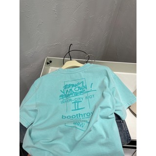 Mùa Hè Trẻ Em Cotton Nguyên Chất Áo Thun Ngắn Tay Bé Trai Đẹp Trai Bạc Hà Xanh Phiên Bản Hàn Quốc Chữ Đơn Giản Cổ Tròn Top