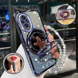 Ốp lưng Honor 200 200Pro 5G Vỏ lấp lánh Gradient mới có gương trang điểm Giá đỡ từ tính Honor 200 Pro Honor200 Pro Bảo vệ ống kính có giá đỡ dây buộc Vỏ điện thoại chống sốc