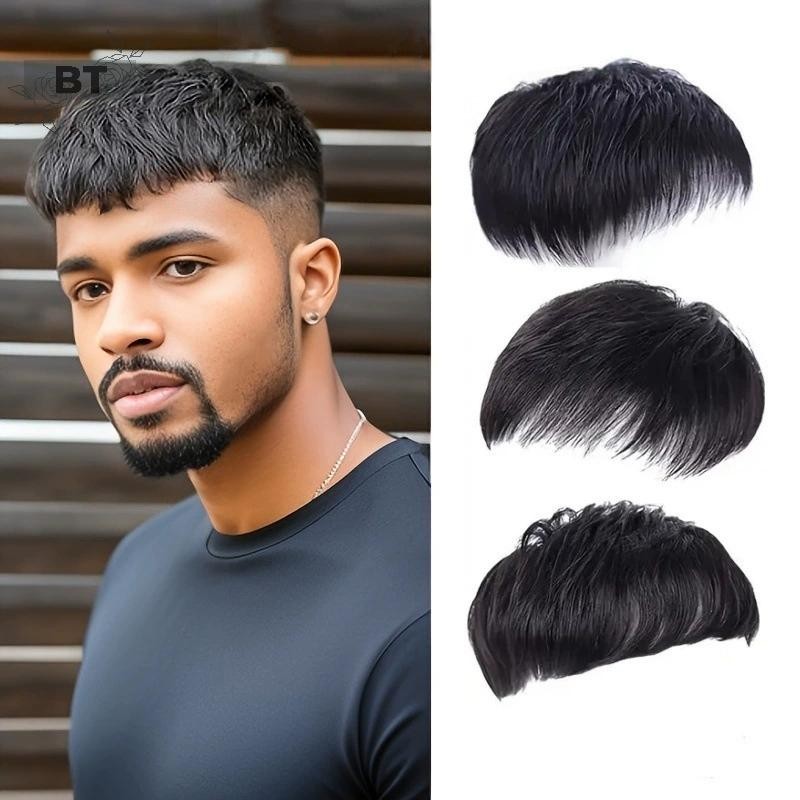 Tóc giả nam sợi tổng hợp, khối tóc ngắn để che tóc trắng và hói, phù hợp địa trung hải [NUW]