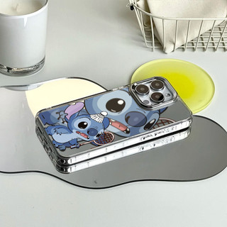 Ốp điện thoại cầu lông Stitch chơi cho iPhone 16 / 15 / 14 / 13 / 12 / 11 / PRO MAX / MINI / PLUS / X / XR gương chống rơi và chống sốc Vỏ bảo vệ lỗ lớn