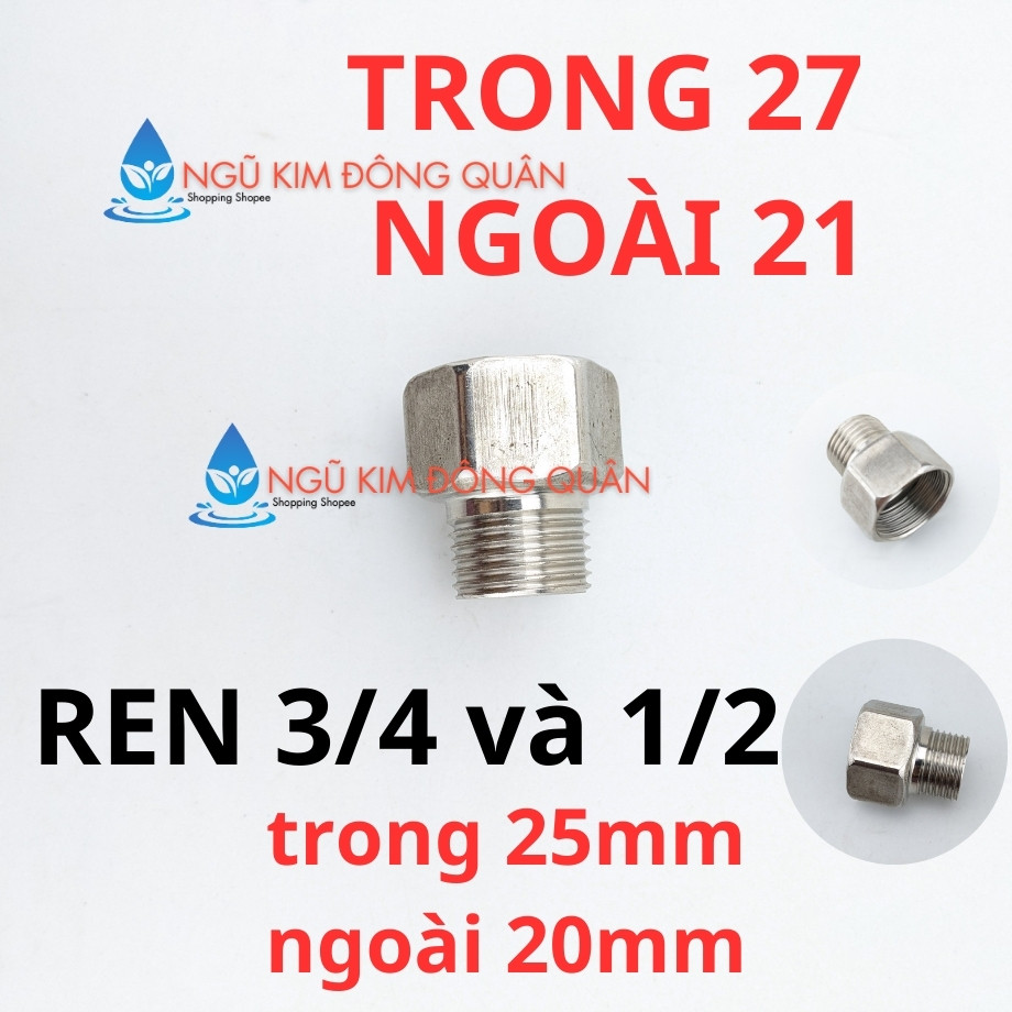 Nối ren trong ren ngoài inox, trong 27 ngoài 21 20/25mm, Nơ Vuông ngoài ...