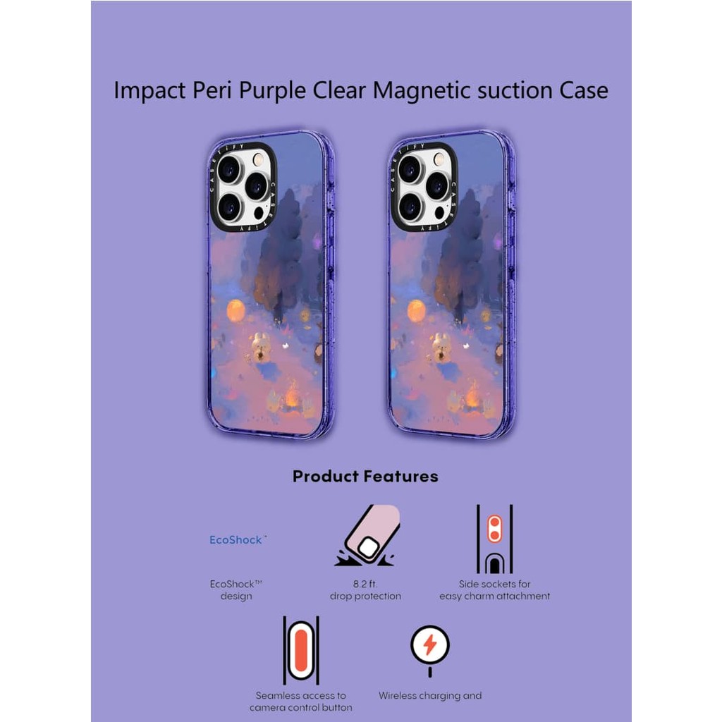 Casetify X Giai Điệu Biển Peri Tím Hút Từ Tính Cứng Acrylic Ốp Lưng Cho Apple IPhone 12 13 14 15 16 Pro Max Plus Có Hộp