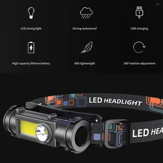 Đèn pha LED Đèn pin ngoài trời Đèn pha COB 2 chiếc có băng đô có thể điều chỉnh xa gần ánh sáng đôi 180 ° Điều chỉnh xoay