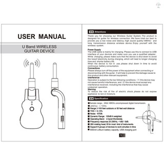 Hệ thống thu phát âm thanh không dây UHF USB có thể sạc lại đón cho đàn Guitar điện Bass Phụ kiện nhạc cụ âm nhạc