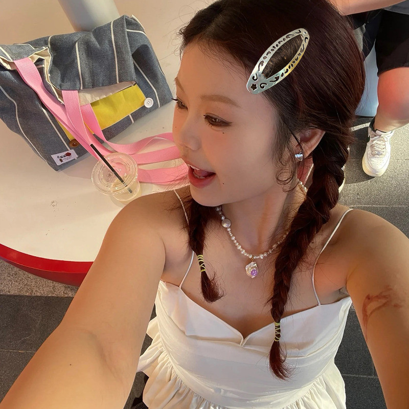 2-6 Chiếc Kẹp Tóc Rỗng Ra Bb Phong Cách Kỳ Lạ - Kẹp Tóc Hoa Hình Học - Elegent, Y2k, Thời Trang, Vintage, Punk - Kẹp Tóc Bên Cạnh Bé Gái - Barrette Hình Bầu Dục Màu Bạc