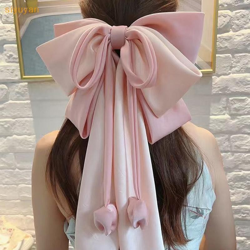 Siyuyan Thời Trang Cực Lớn Nơ Tóc Cho Nữ Bé Gái Chất Lượng Cao Phụ Kiện Tóc Thanh Lịch Dài Ruy Băng Nơ Mùa Xuân Kẹp Quà Tặng VN