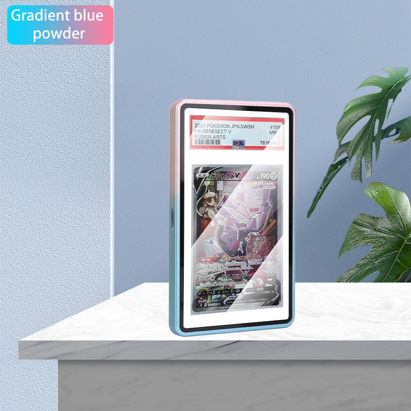 Vỏ phân loại màu gradient cho thẻ PSA/TCG, bảo vệ kim loại, màn hình xếp hạng sao, từ tính