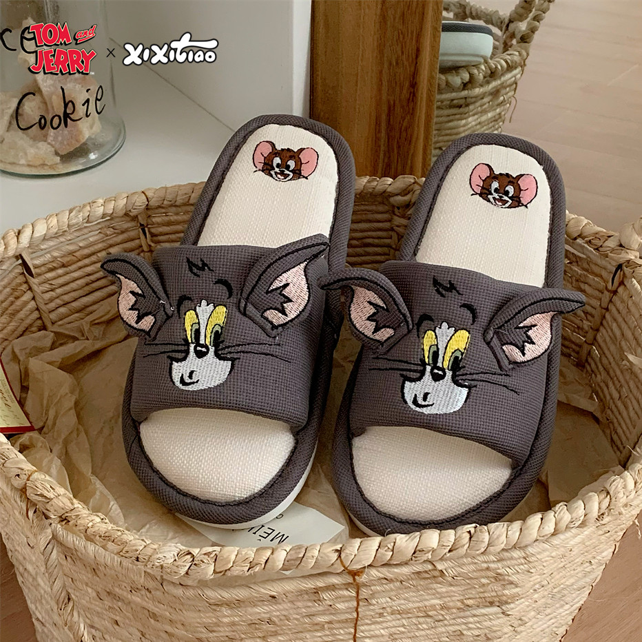 Mèo Và Chuột Tom Jerry Dép Cotton Phẳng Dép Đế Mềm Im Lặng Đế Mềm Dép Vải Lanh Cotton Bốn Mùa Dép Lanh Đa Năng Dép Đi Trong Nhà Dép Đi Trong Nhà Hút Mồ Hôi Hộ Gia Đình S