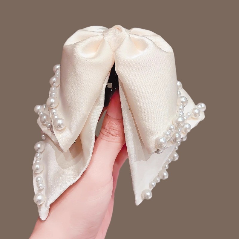 MAUROPOLI Kẹp thắt nơ ngọc trai Pháp cao cấp cho nữ - Kẹp tóc đuôi ngựa thiết kế cá mập hiện đại