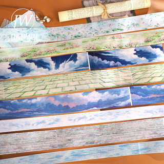 JIANWU 200cm Mây Cây Cỏ Sen Ao Tường Phong Cảnh Chất Liệu Cắt Băng Washi Sáng Tạo Tạp Chí Sổ Lưu Niệm Văn Phòng Phẩm
