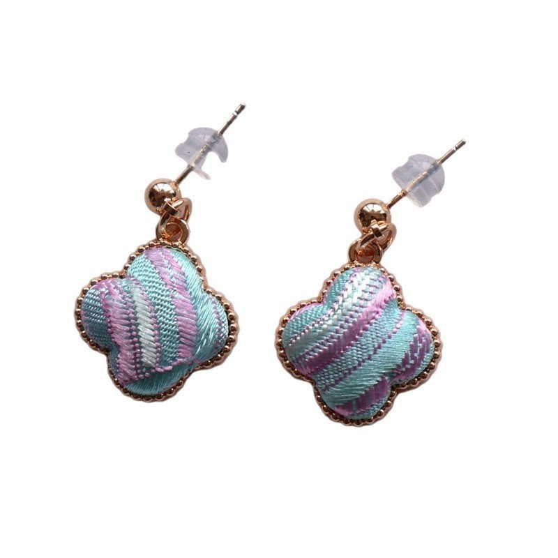 Mới Trung Quốc Cổ Điển Phong Cách Trung Hoa Nhiều Màu Bông Tai Cỏ Bốn Lá Bạc 925 Kim Handmade Song Jin Đơn Giản Phù Hợp Với Bông Tai Thành Phẩm