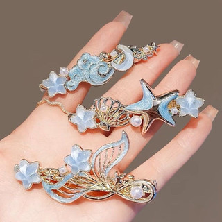 Tươi Xanh Dương Vỏ Ngọc Trai Mỏ Vịt Kẹp Nữ Tính Khí Tinh Tế Gãy Tóc Mũ Đội Đầu