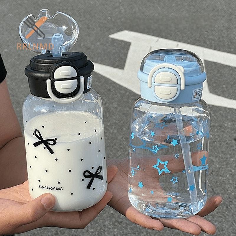 RRLNMD Bình Nước Dễ Thương Có Ống Hút Nhựa Di Động Bật Lên Nắp Cốc Nước Cho Trẻ Em Kawaii Chai Nước Chống Rò Rỉ Bình Uống Dễ Thương MỚI