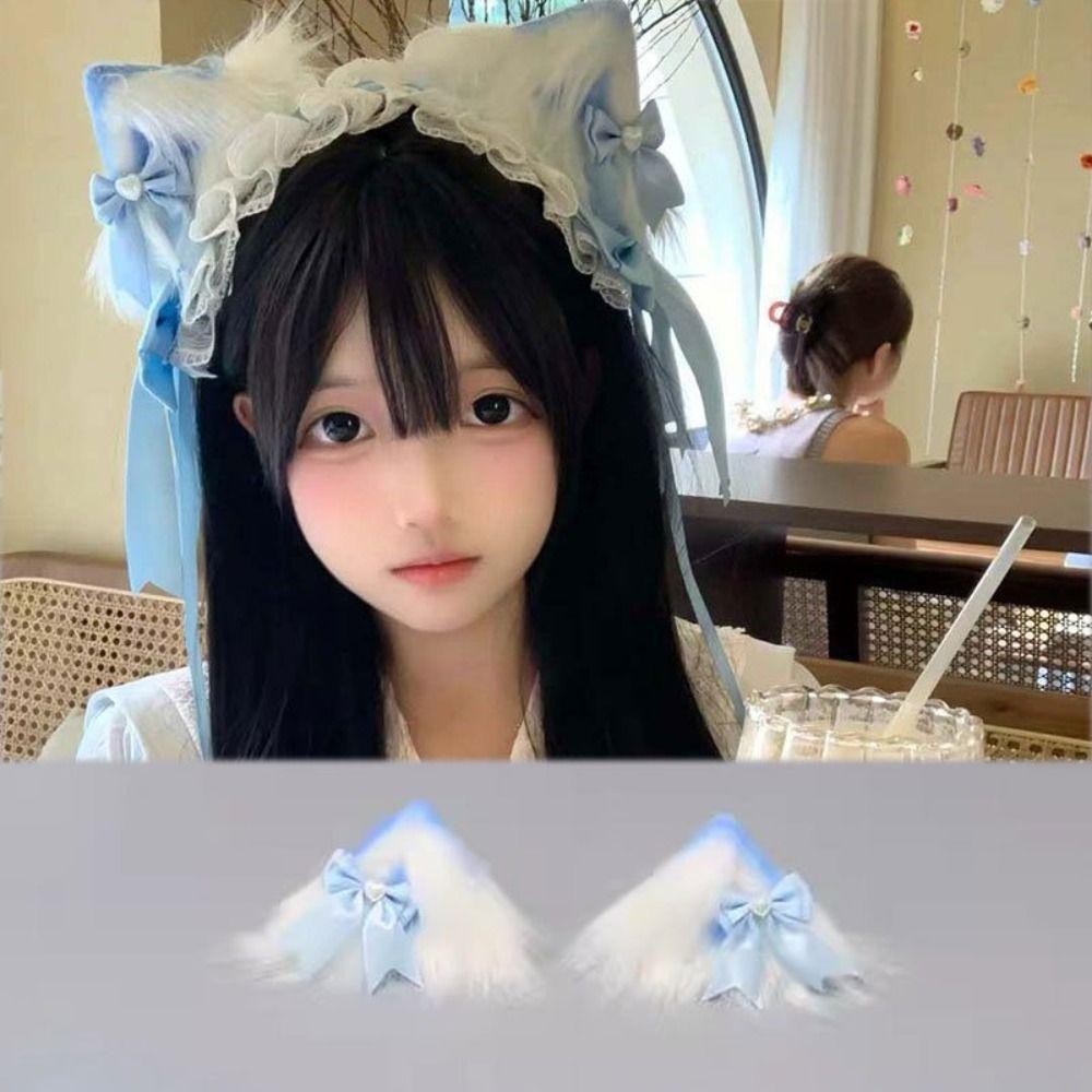 EBINLANDS Tai Mèo Băng Đô, Nơ Gothic Quấn Đầu, Cosplay Ren Mũ Phụ Kiện Tóc