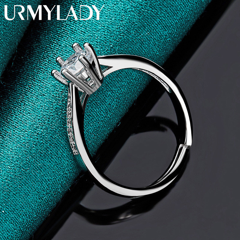 URMYLADY Bạc 925 Sáu Móng Vuốt Nhẫn Zircon Cho Nữ Tiệc Cưới Trang Sức Cao Cấp
