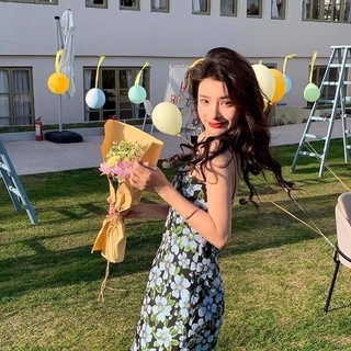 Ngắn In Hình Sling Đầm Xuân Hè Phong Cách Mới Pháp Retro Jacquard Daisy Slim-fit Retro Sang Trọng Đơn Giản Phù Hợp Với Đầm Hẹp Eo Mỏng Hơn Nhìn Hoa S