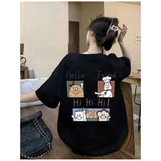HIIXIIVI 100% Cotton Tay Ngắn Oversize Unisex Áo Thun Plus Size Nữ Tee Baggy Hoạt Hình Áo