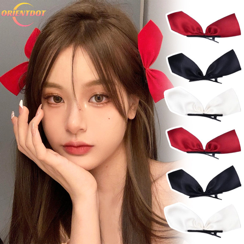 Kẹp tóc thời trang Y2K Hàn Quốc màu đen trắng đỏ với nơ vintage - Phù hợp cho tiệc tùng vàstyle INS