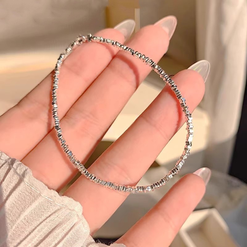 S925 Bạc Đá Vỡ Vòng Tay Hai Dây Trơn, Phong Cách Đơn Giản và Thời Trang cho Nữ